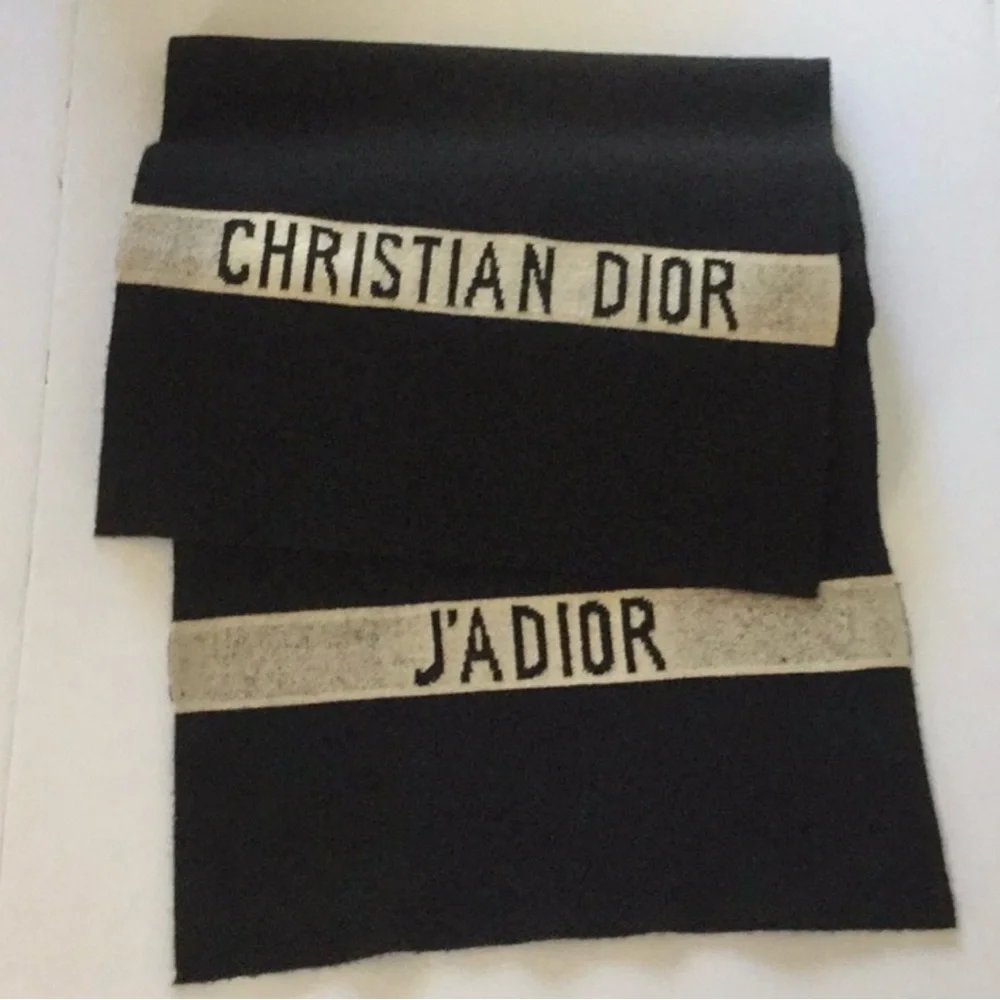 Dior Black Scarf with Cream Christian Dior Logo Band